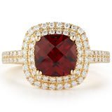 Cushion Cut Garnet and 0.47ctw Diamond Ring, 18ct Yellow Gold