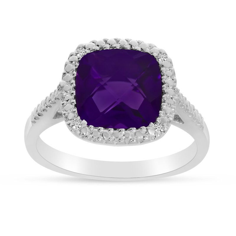 Cushion Cut Amethyst and Diamond Ring, 14ct White Gold