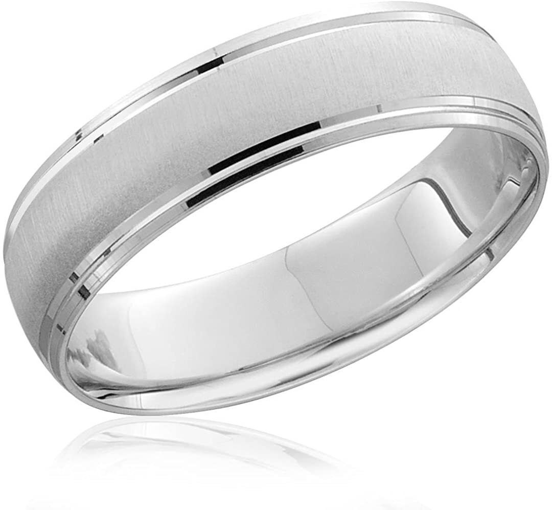 Gents 6mm Court, Matte Centre Wedding Band, Platinum in 3 Sizes