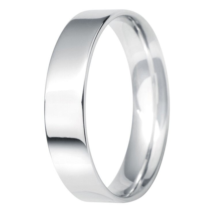 Gents 5mm Flat Court Wedding Band in Platinum, Size P