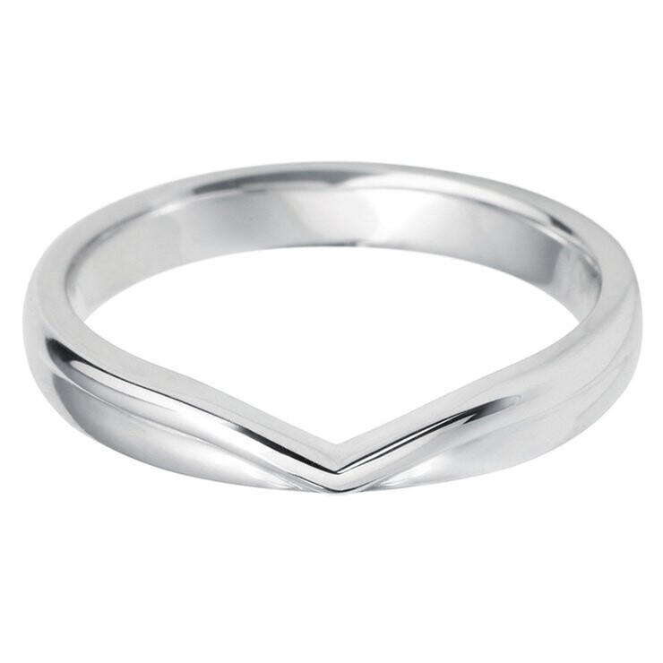Ladies V Shape Platinum Wedding Band in 3 Sizes