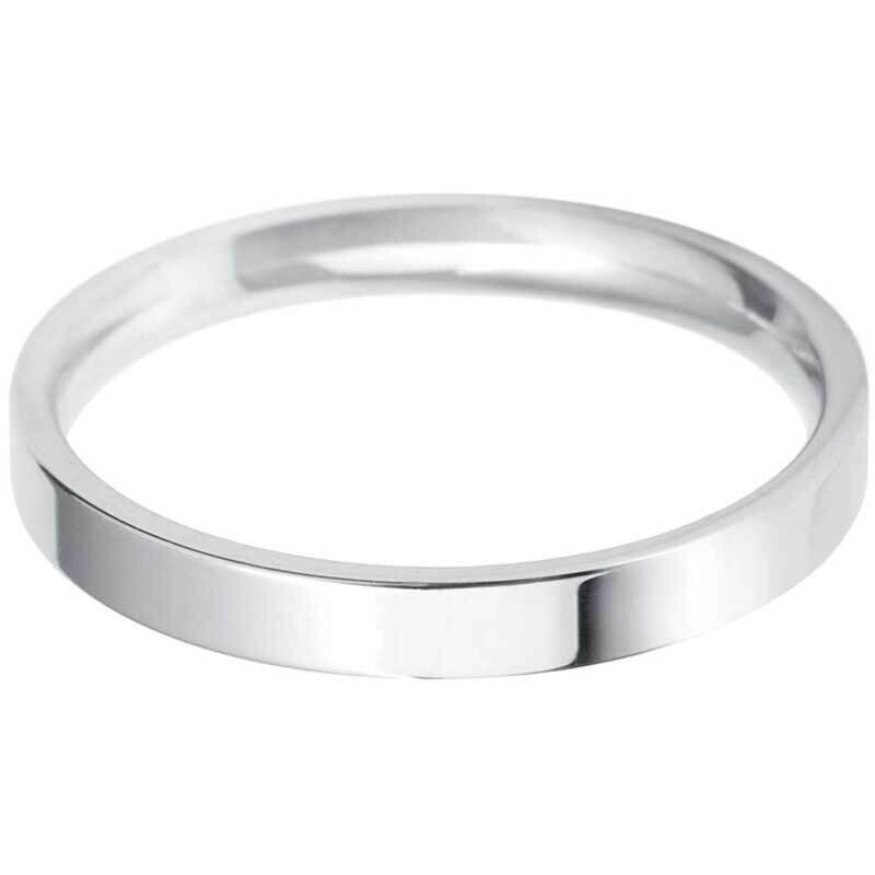 Ladies 2.5mm Flat Court Wedding Band, 18ct White Gold in 3 Sizes
