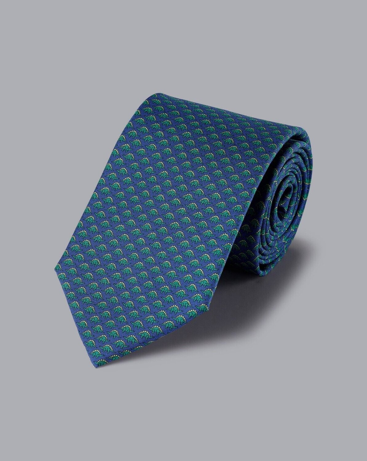 Dinosaur Silk Print Tie - Navy & Green