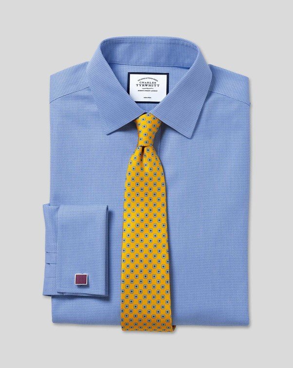 Silk Geometric Print Tie - Gold & Sky