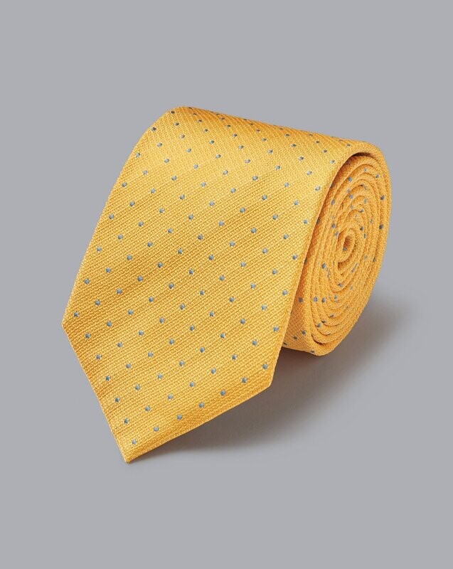 Stain Resistant Silk Textured Spot Tie - Yellow & Sky