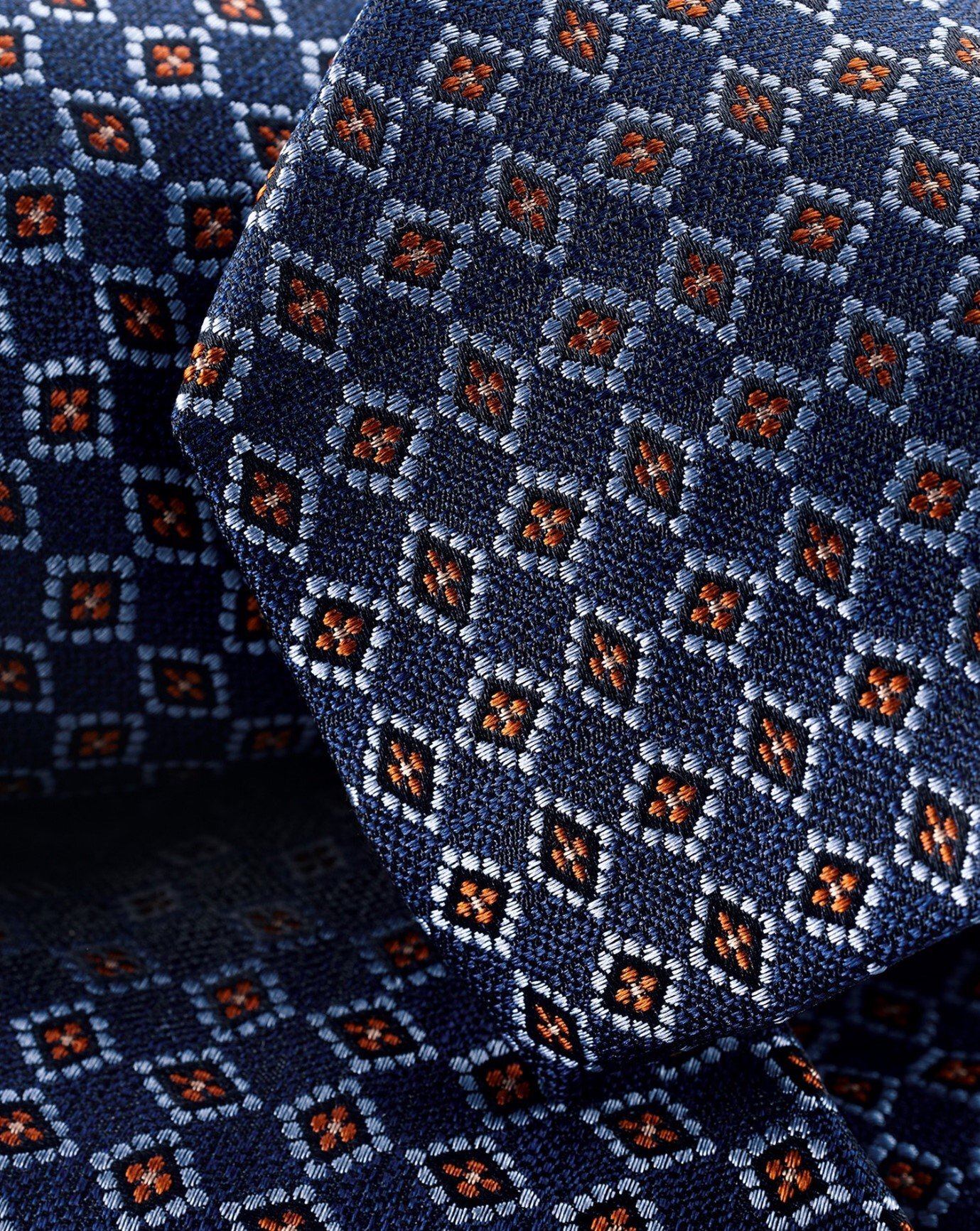 Stain Resistant Floral Silk Tie - Indigo Blue
