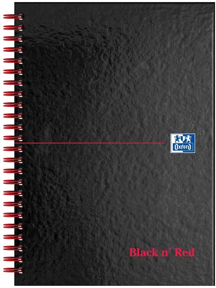 Black n' Red Glossy Black Wirebound Notebook, A5, Ruled & Perforated, 140 Pages, Pack of 5