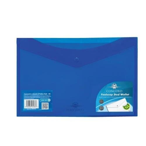 Concord Foolscap Stud Wallet Files, Translucent, Blue, Pack of 5
