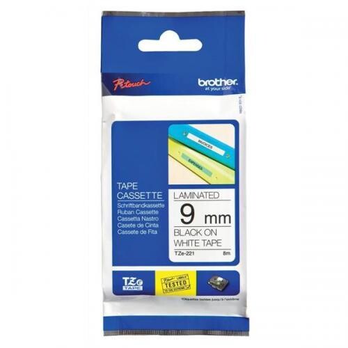 Brother P-touch TZE Label Tape 9mmx8m Black on White Ref TZE221