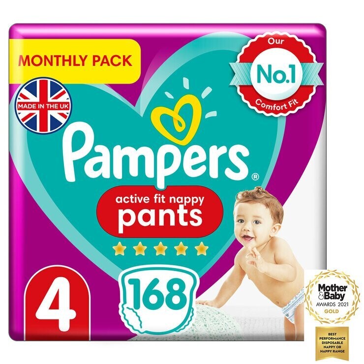 Pampers Active Fit Nappy Pants Size 4, Monthly 168 Pack Pampers Active Fit Nappy Pants Size 4, Monthly 168 Pack
