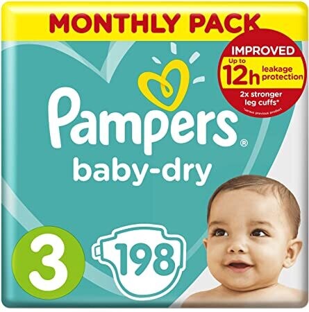 Pampers Baby Dry Nappies Size 3, Monthly 198 Pack