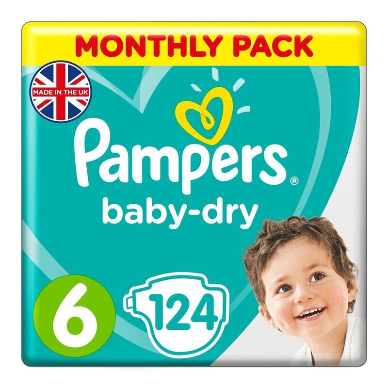 Pampers Baby Dry Nappies Size 6, Monthly 124 Pack