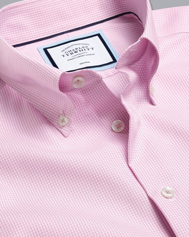 Button-Down Collar Non-Iron Check Shirt - Pink