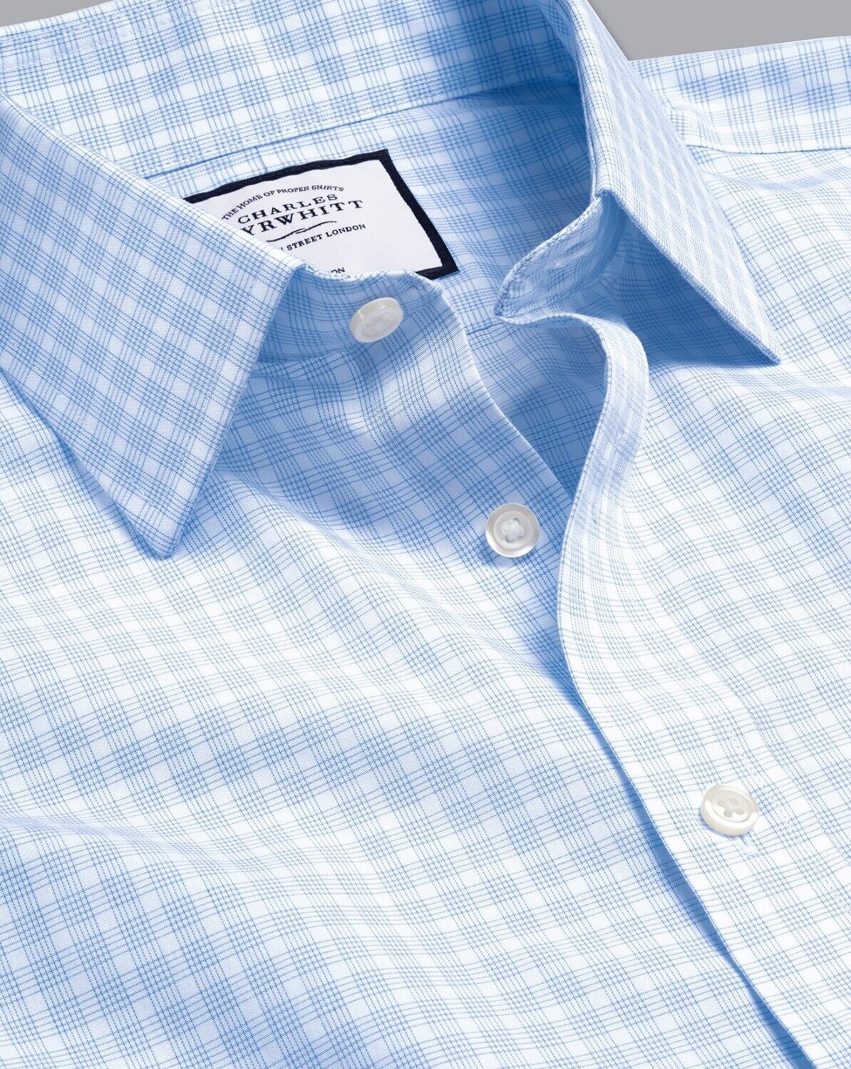 Non-Iron Poplin Check Shirt - Sky Blue