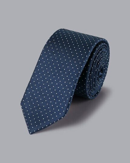 Slim Silk Pindot Tie - Royal Blue & White