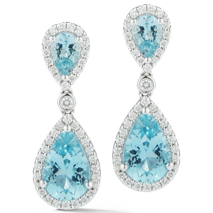 Pear Cut Aquamarine and 0.46ctw Diamond Earrings, 18ct White Gold Pear Cut Aquamarine and 0.46ctw Diamond Earrings, 18ct White Gold