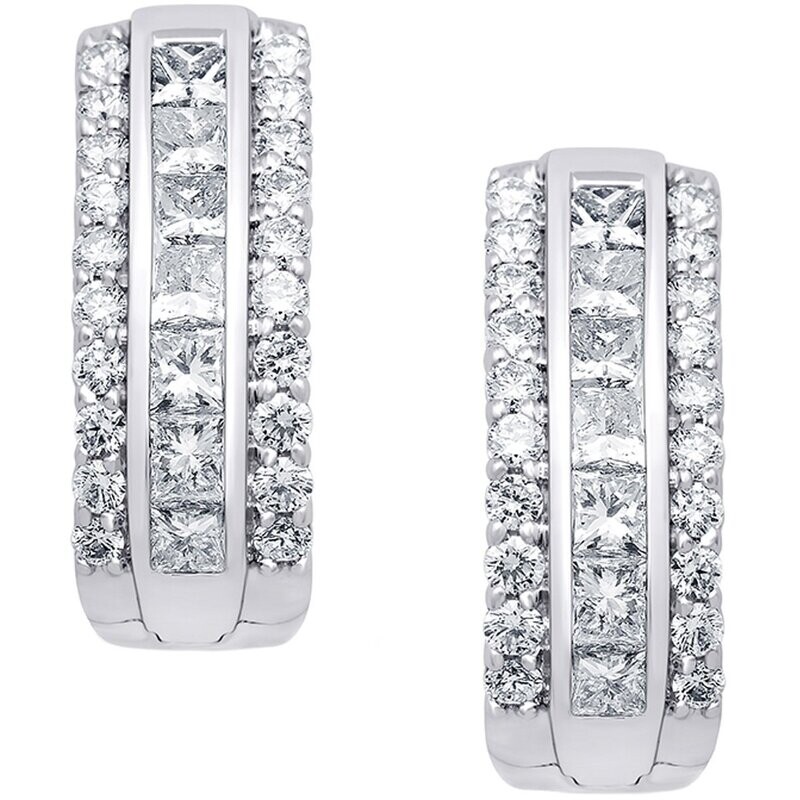 0.70ctw Round Brilliant Cut Diamond Hoop Earrings, 14ct White Gold 0.70ctw Round Brilliant Cut Diamond Hoop Earrings, 14ct White Gold