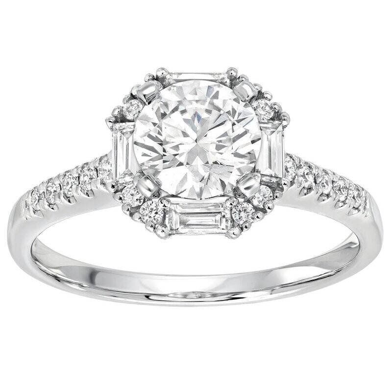1.27ctw Round Brilliant and Baguette Cut Diamond Engagement Ring, 18ct White Gold 1.27ctw Round Brilliant and Baguette Cut Diamond Engagement Ring, 18ct White Gold