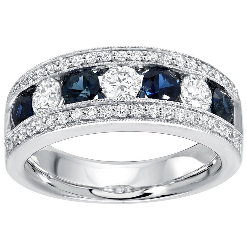 Blue Sapphire and 0.71ctw Round Brilliant Cut Diamond Ring, 18ct White Gold Blue Sapphire and 0.71ctw Round Brilliant Cut Diamond Ring, 18ct White Gold