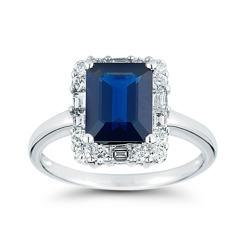 Blue Sapphire with 0.65ctw Diamond Ring, 18ct White Gold Blue Sapphire with 0.65ctw Diamond Ring, 18ct White Gold