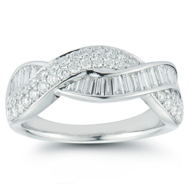 0.99ctw Baguette and Round Brilliant Cut Diamond Ring, 18ct White Gold 0.99ctw Baguette and Round Brilliant Cut Diamond Ring, 18ct White Gold