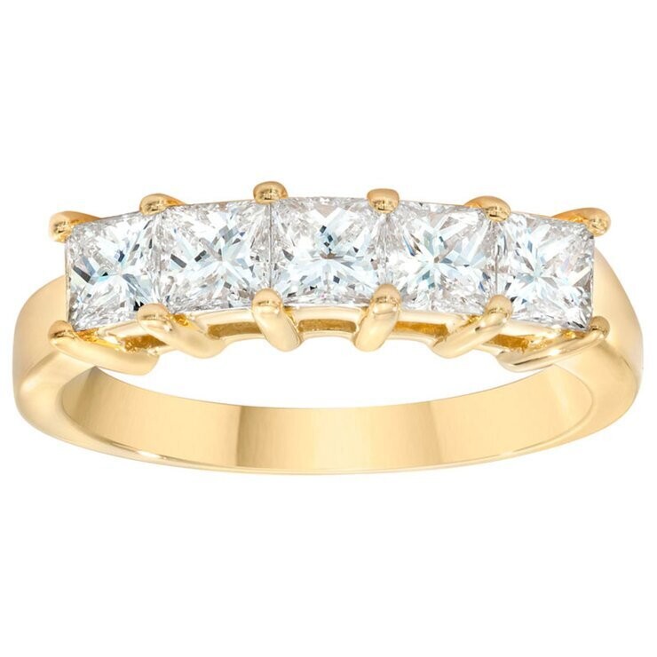 1.25ctw Princess Cut 5 Stone Diamond Ring, 18ct Yellow Gold 1.25ctw Princess Cut 5 Stone Diamond Ring, 18ct Yellow Gold
