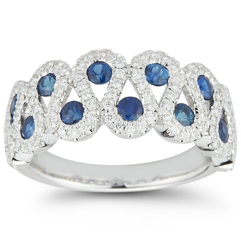 Round Blue Sapphire and 0.41ctw Diamond Ring, 18ct White Gold Round Blue Sapphire and 0.41ctw Diamond Ring, 18ct White Gold