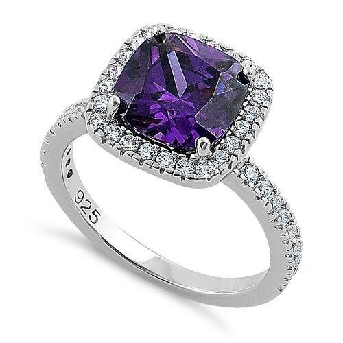 Cushion Cut Amethyst and Diamond Ring, 14ct White Gold Cushion Cut Amethyst and Diamond Ring, 14ct White Gold