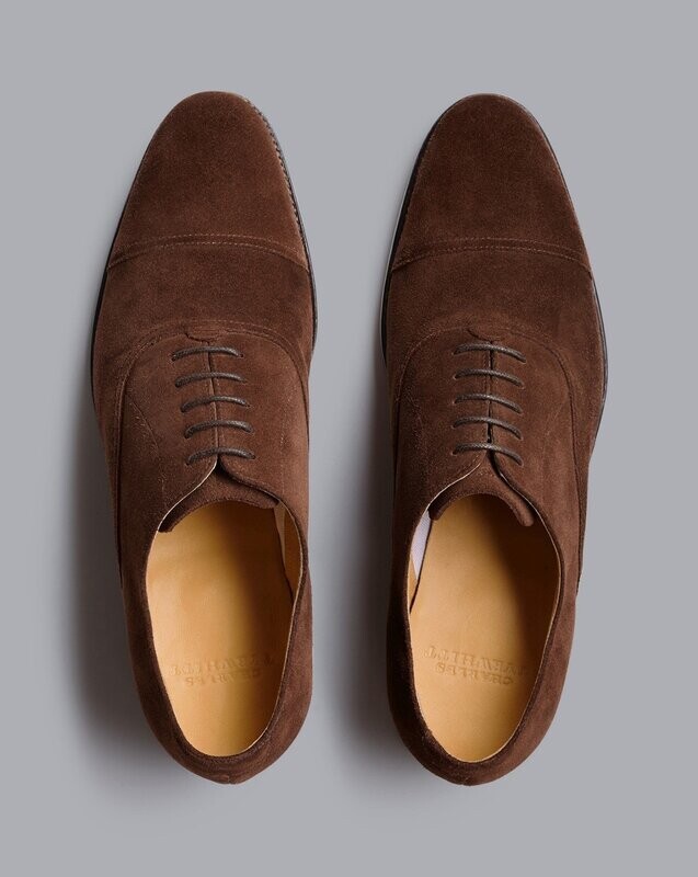 Goodyear Welted Suede Oxford Toe Cap Shoes - Walnut Brown