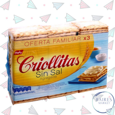 Galletas Crackers, Sin Sal, Criollitas, Pack 3 un. 507 g / 17,88 oz