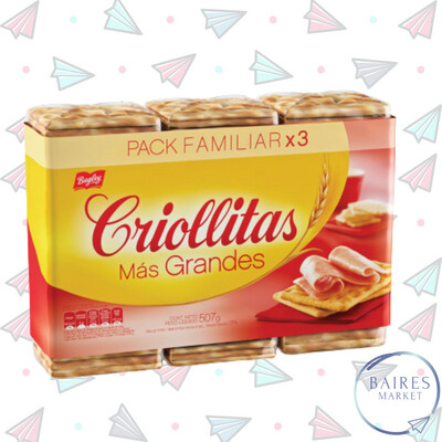 Galletas Crackers, Originales, Criollitas, Pack 3 un. 507 g / 17,88 oz