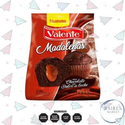 Magdalenas Sabor Chocolate Rellenas con Dulce de Leche, Valente, 180 g / 6,35 oz