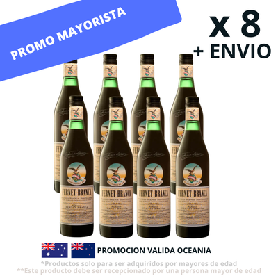 Fernet Branca Tradicional Argentino, Branca 750 cc x 8 Unidades (SOLO OCEANIA)