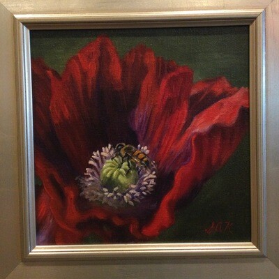 Red Poppy and Bee 8x8 Oil On Linen by Sonja A Kever Red Poppy and Bee 8x8 Oil On Linen by Sonja A Kever
