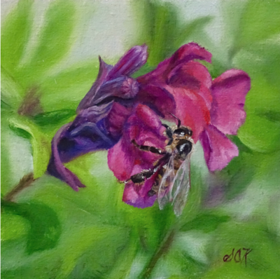 'Bee Strong' 6x6 Oil on Linen by Sonja A Kever 'Bee Strong' 6x6 Oil on Linen by Sonja A Kever