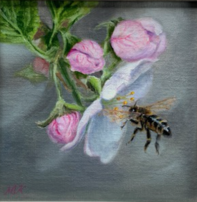 First Bloom 8x8 Oil On Linen by Sonja A Kever