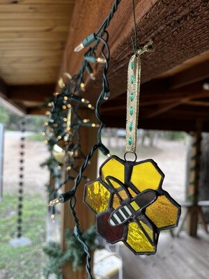 Stained Glass Honeycomb with bee ornament