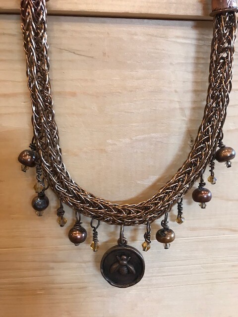 Woven Bee Necklace - Bronze