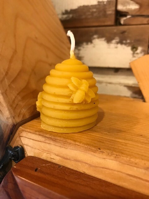 Small Skep with Bees Beeswax Candle
