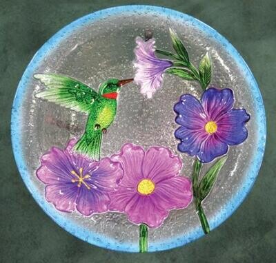 Hummingbird with Purple Daisies Bird Bath