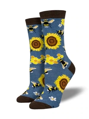 Bee & Sunflower Socks Blue Heather