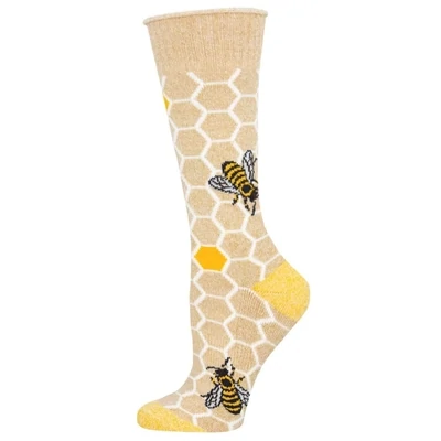 Honey Bee Crew Socks Small/Medium Oatmeal