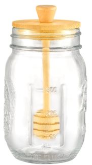 Glass Honey Mason Jar with Wood Lid and Dipper