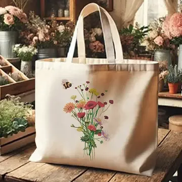 Bee And Flowers Tote Bag