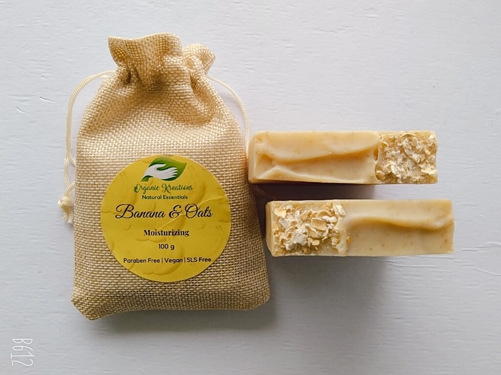 Organic Kreations Banana &amp; Oats Natural Organic Soap, Handmade, Vegan organic Soap Bar for Cleansing, Moisturizing &amp; Soft skin