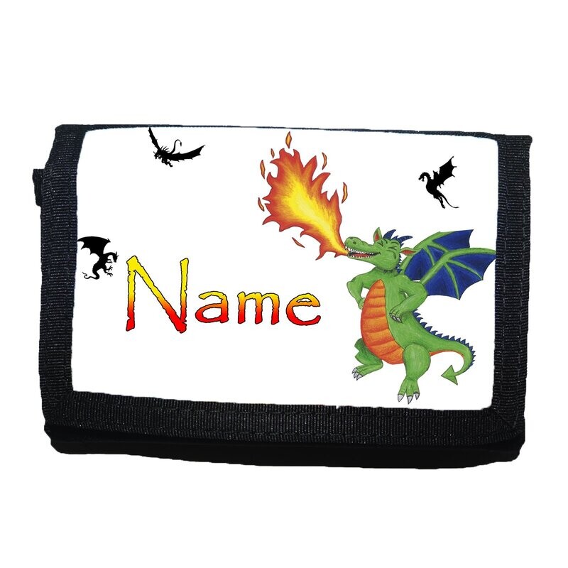 grüner Drache Geldbeutel Kinder-Geldbeutel mit grünem Drachen-Motiv, der Stärke und Abenteuer symbolisiert. Personalisierbar mit Namen, ideal für kleine Drachen-Fans.