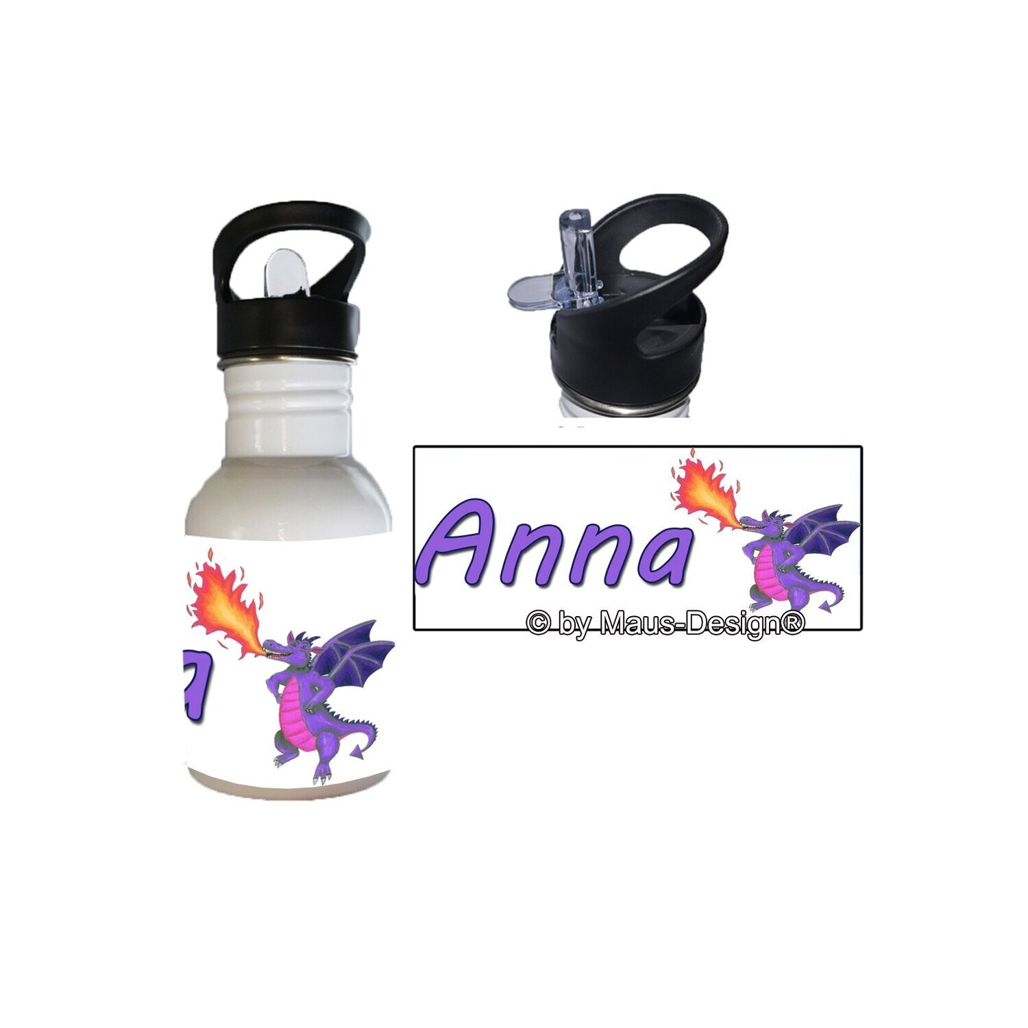 lila Drache Edelstahl Trinkflasche