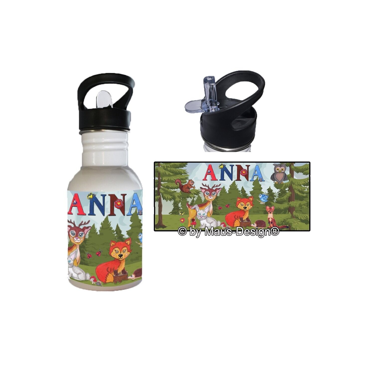 Waldtiere Edelstahl Trinkflasche