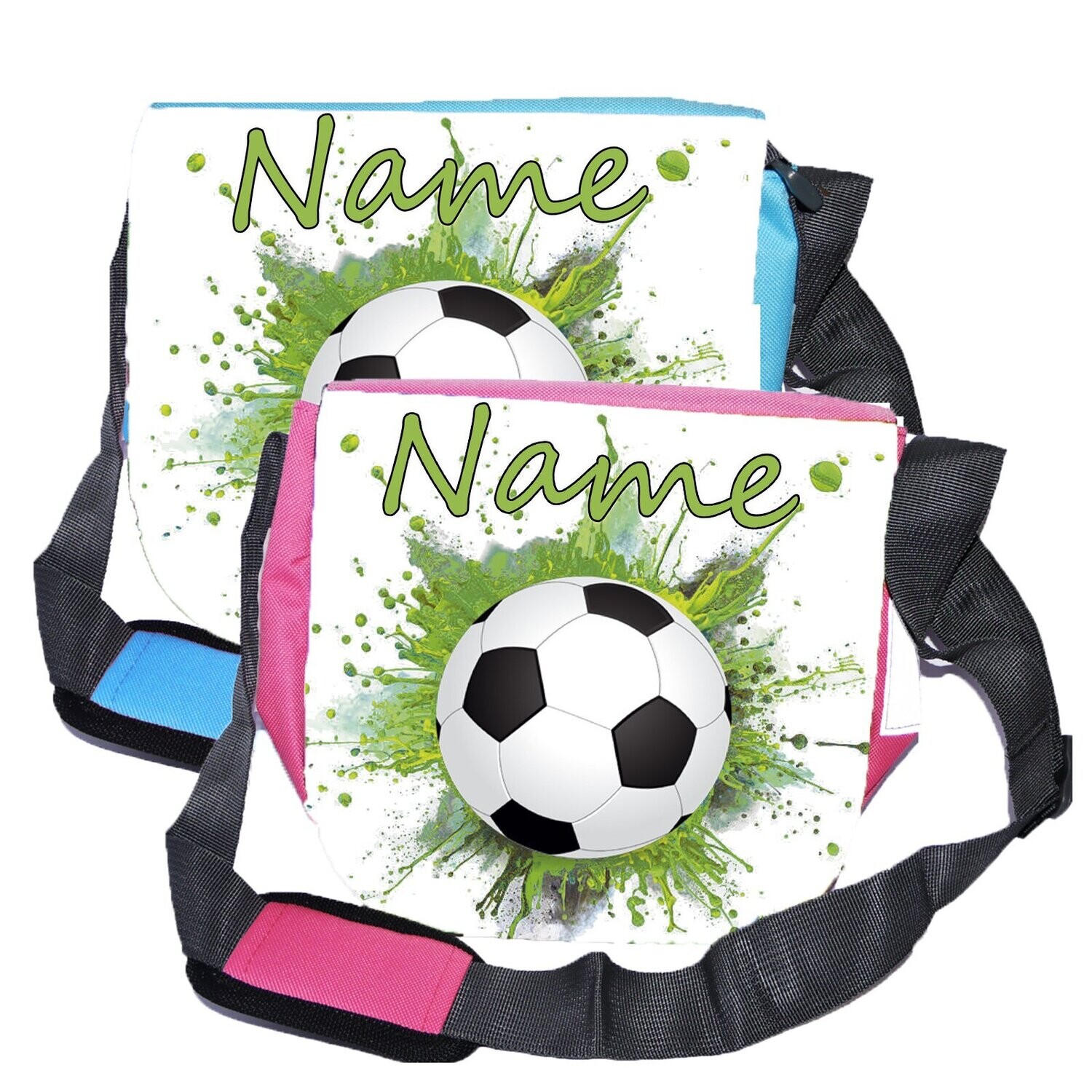 " Kindergartentasche mit Fußball-Motiv auf grünem Hintergrund. Ideal für Sportfans."