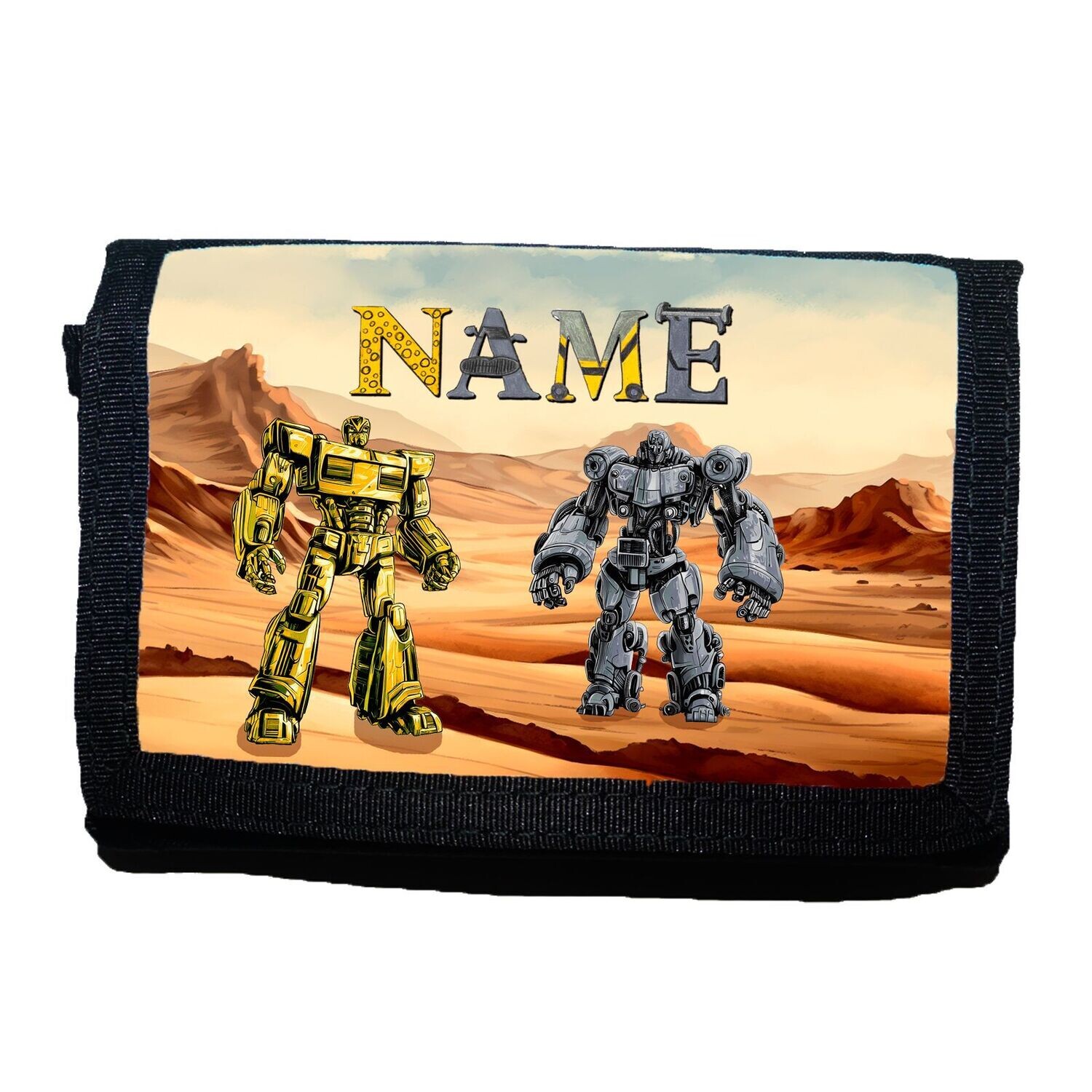 Kinder-Geldbeutel mit futuristischem Roboter-Motiv, ideal für Technik-Fans. Personalisiert mit Namen.